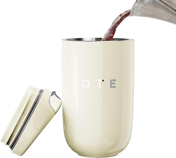 OTE Coffee Cup Travel Mug 12 OZ Leakproof, Keep Ice & Hot Personal Coffee Cup, 350 ML Vacuum Insulated Tumbler, BPA-Free 316 Stainless Steel, Beige