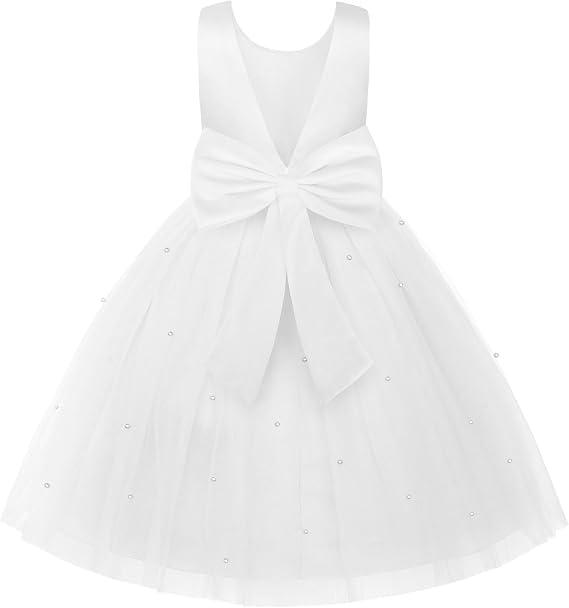 Uhnice Flower Girl Dress Satin Ball Gown for Wedding Party with Bowknot