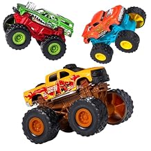 Mini Monster Trucks Set, 3 Pcs Diecast Cars, Powerful Pull Back Cars, Race Car Toys, Rotating Stunt, Monster Truck Toys for Kids 3-5 and up