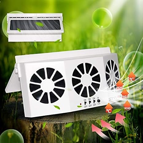 Car Solar Air Circulator Exhaust Fan, Solar Powered Car Ventilator, Car Radiator,Eliminate The Peculiar Smell Inside The Car and Can Be Used for General Types of Cars(White)