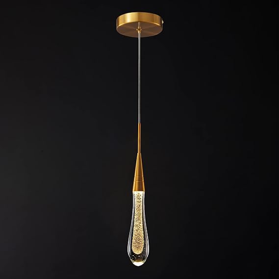 Kitchen Light Fixtures Ceiling Dimmable LED Modern Gold Pendant Light Mini Teardrop Crystal Pendant Light for Kitchen Island Bedroom Hallway Entryway (1-Pack) [Energy Class F]