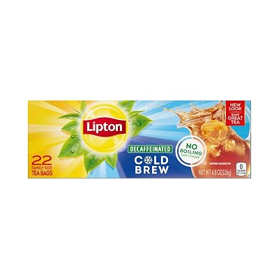 Lipton Decaf Cold Brew Iced Tea Bags, Family Size Zero Calories, Easy-To-Make with no boiling needed, 66 Total Tea Bags 22ct - Pack of 3