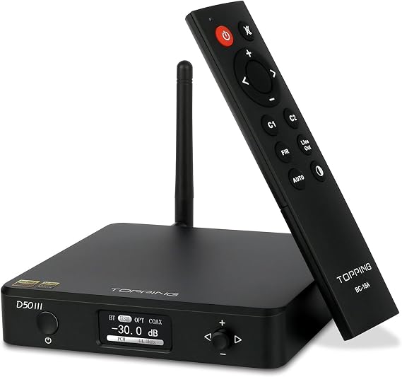 Topping D50 III DAC Preamplifier - LDAC Bluetooth 5.1 Dual ES9039Q2M D/A Chips Supports DSD512 PCM768kHz,PEQ Adjustment and Remote Control (Black)