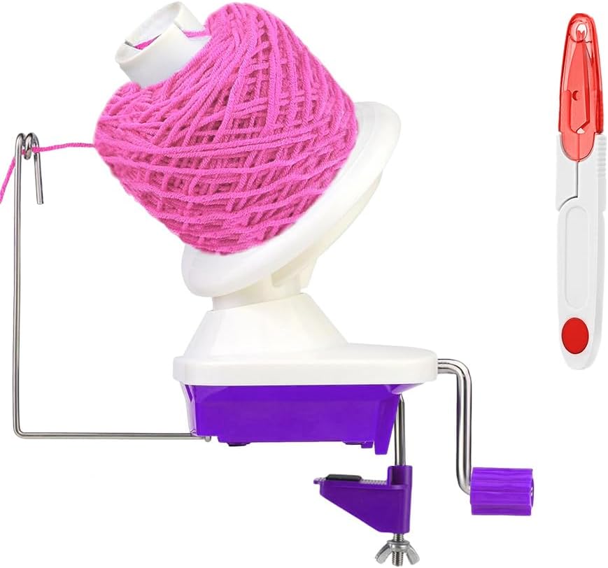 Yarn Winder, Hand Operated Purple Yarn Ball Winder for Crocheting, The Helper for Yarn Collection Lovers, with 1 Pcs Scissors