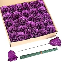 Artificial Roses,30PCS Purple Glitter Roses Glitter Flowers for Crafts Wedding Bouquet Home Decoration(Purple)