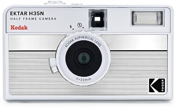 KODAK EKTAR H35N Half Frame Film Camera, 35mm, Reusable, Focus-Free, Bulb Function, Built-in Star Filter, Coated Improved Lens Single, Stripe Silver