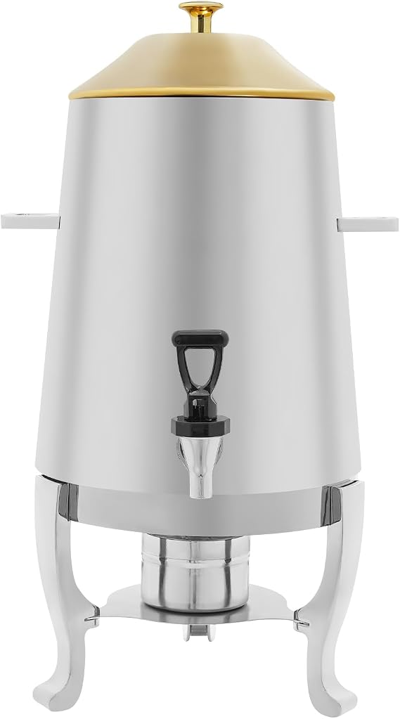 Coffee Urn With Fuel Holder, 3.5 Gallon Stainless Steel Hot Beverage Dispenser with Adjustable Flame for Milk Coffee, Scented Tea and Juice - Commercial Use, Parties and Catering (Gold Lid)