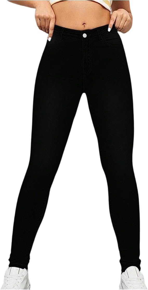 Skinny Jeans for Women Elastic Waist Tummy Control Jeggings High Waist Trendy Stretchy Jeans Petite Ripped Distressed Jean Leggings for Women Butt Lifting Pull on Sweatpant Jean with Pockets