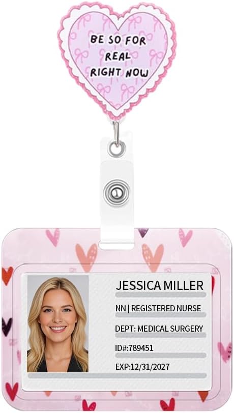 Heart Shaped Nurse Badge Reel,Cute and Funny Bow Badge Reel, Nursing Be so for Real Right Now Pediatric Healthcare Retractable Badge Holder Nurse Gifts for Coworker