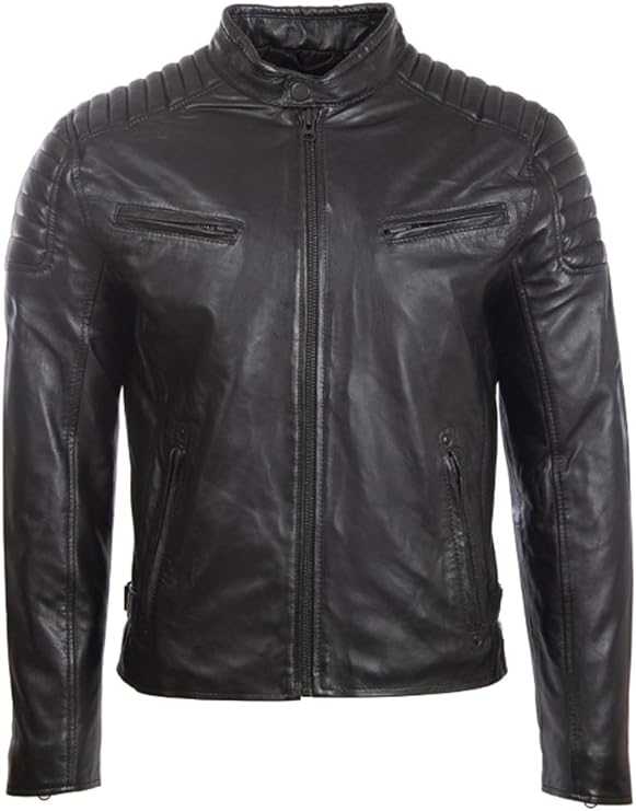 Aviatrix Men's Real Leather Fashion Biker Jacket with Padded Shoulder Detailing (T86N)