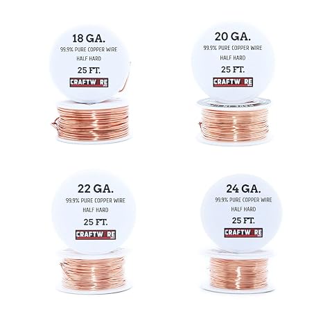 Solid Bare Copper Wire Round,Bright,Half Hard,25 Feet 18,20,22,24 Gauge