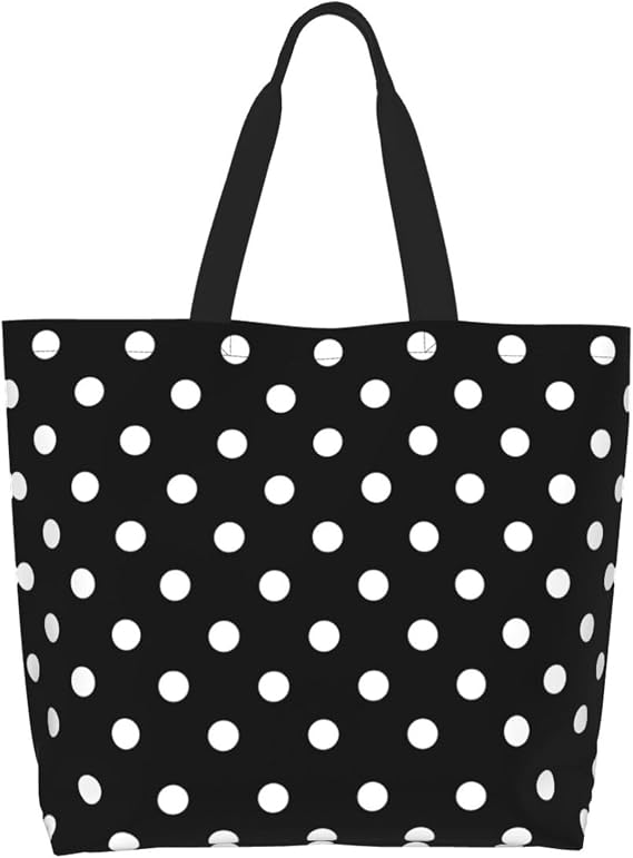Red Polka Dots Tote Bag Large Women Men Casual Shoulder Bag Handbag Polka Dots Reusable Shopping Grocery Bag