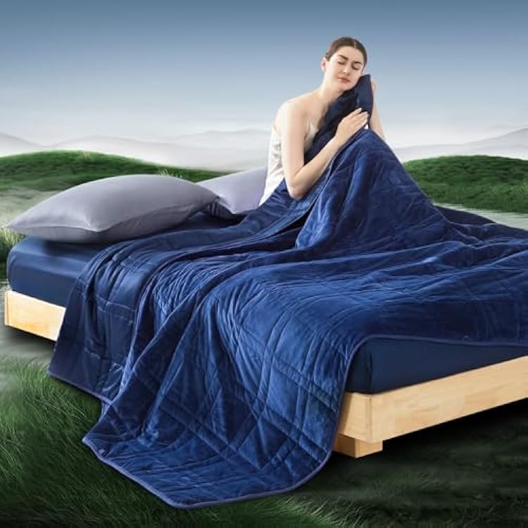 Weighted Blanket King Size 30lbs 88x104, Dual-Sided, Reversible Cozy Warm Velvet & Cooling Tencel King Weighted Blanket for Adults and Couples All Season Use - Carry Bag Included, Navy Blue