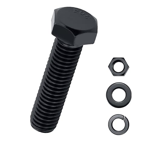 1/2-13 x 1-3/4" Hex Bolts with Nuts and Washers (6 Sets), 18-8 (304) Stainless Steel, External Hex Drive, Black Oxide Coated Hexagon Head Bolts Screws, Fayeploo