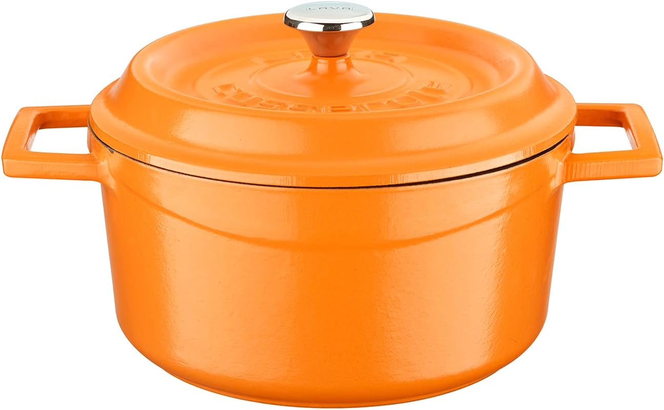 Lava Metal Spring Series - Cast Iron Cookware, Round, 20cm, Matte Enamel, Glossy Black Base, Orange