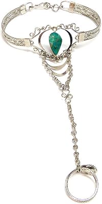Mia Jewel Shop Teardrop Gemstone Healing Crystal Cabochon Silver Metal Cuff Harem Slave Bracelet with Adjustable Ring - Womens Fashion Handmade Jewelry Boho Accessories