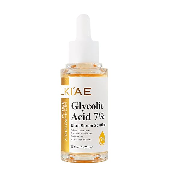 LKIAE Glycolic Acid 7% Ultra-Serum-Solution, Brightening, Moisturizing, Reduce Dark Spots, Refne Skin Texture For All Skin Types, With Glutathione, Vitamin C, 1.69 fl oz (Pack of 1)
