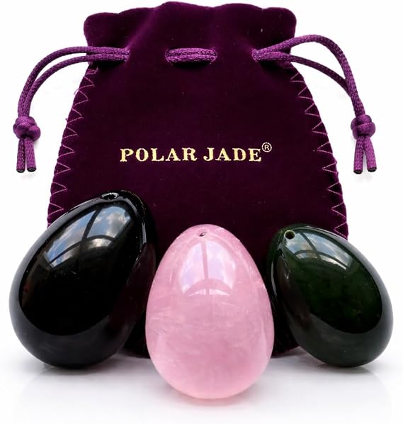 Polar Jade 3-Stone Egg Set, Obsidian, Rose Quartz & Nephrite, Predrilled