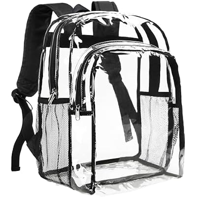 Vorspack Clear Backpack Heavy Duty - Clear Backpacks for School Transparent Bookbag for Girls Boys Large See Through Bag for Work, College, Concert - Black