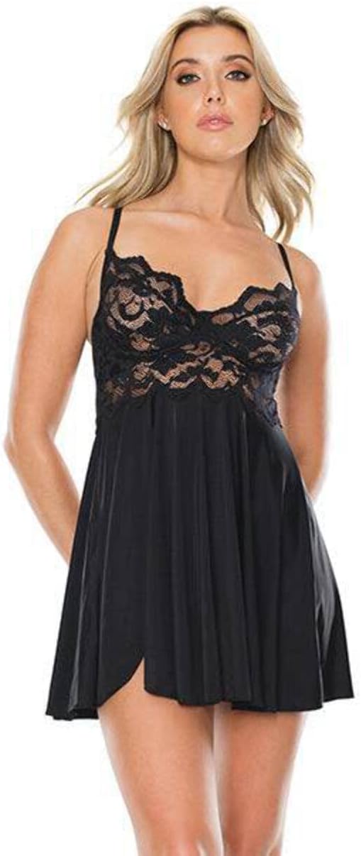 Coquette Women's Lace & Microfibrer Babydoll Set (Black Or White)