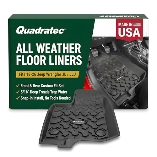 Quadratec Ultimate All Weather Floor Liner - Front - Fits Jeep Wrangler JL 4-Door Unlimited 2018-2022 - Black - Extra Tall Sides - 516 Deep Tread Pattern - Wont Crack, Melt or Warp