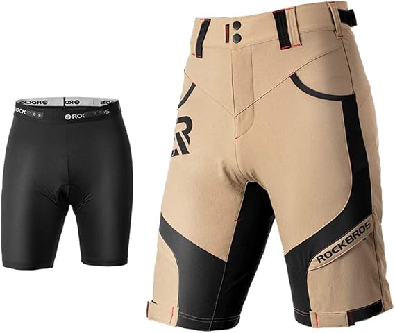 ROCKBROS Men's Cycling Shorts with Seat Padding 4D Breathable Quick-drying cycling shorts MTB shorts black light brown grey M to 4XL