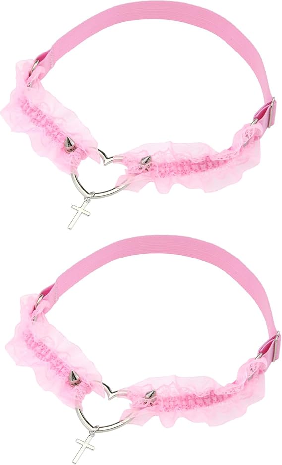 Lace Heart Leg Garter with Cross, Adjustable Rivet Thigh Garters Belt for Women Parties
