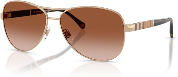 BURBERRY BE3080 Aviator Sunglasses for Women | In Light Gold. Bonus kit: cleaning spray, cloth, screwdriver & mirror. Metal frame.