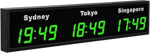 World Time Zones Clock, LED Digital Multiple Time Zones Clock, 3/4/5 Cities World Time Wall Clock, for Hotels/Enterprises/airports,3City-Green