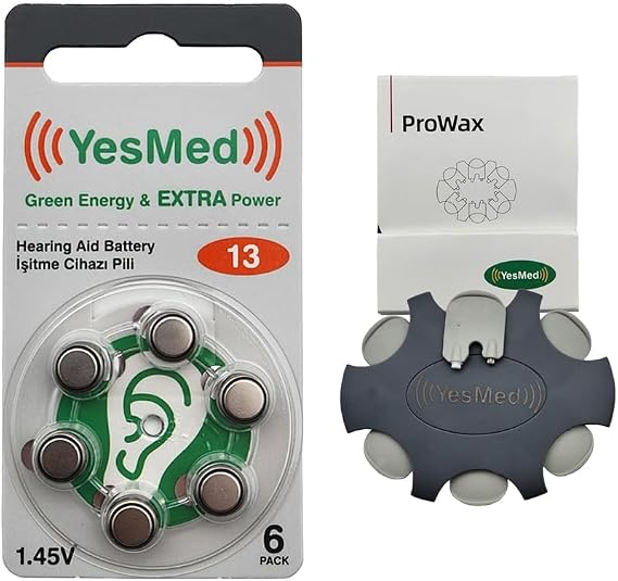 YesMed Extra Power 13 Numara İşitme Cihazı Pili (1 Paket = 6 Adet Pil) + HEDİYE YesMed ProWax Filtre