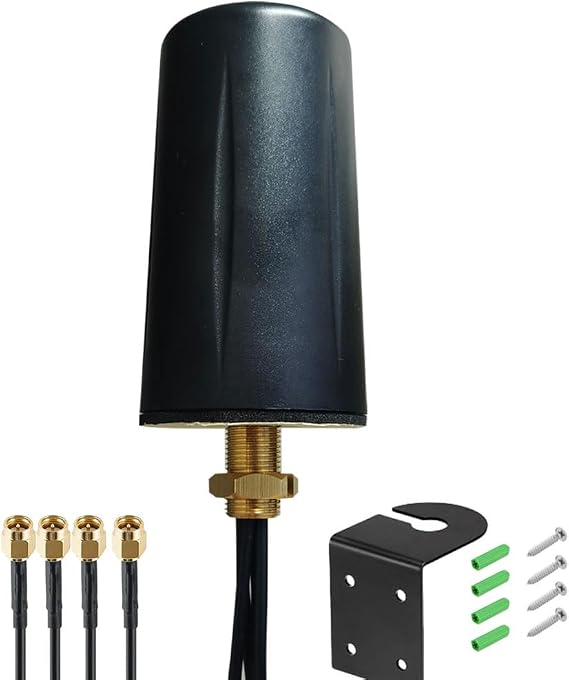 SignalPlus Omni Directional Low-Profile 5g 4G LTE 4x4 mimo Antenna for 4x4 MIMO Modem, for Cabinet, Vending Machines, 10 ft Coax with SMA Male, 600-6000MHz, Screw Mount, L Bracket Mount