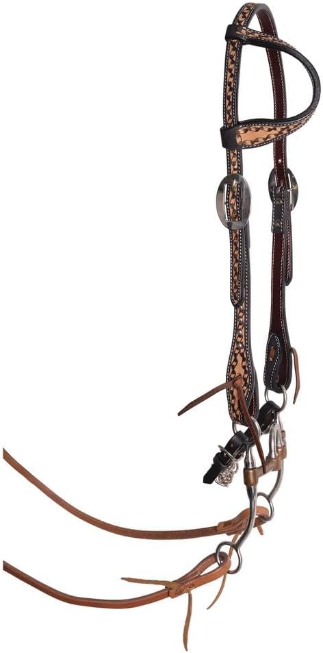 Schneiders Black Edged Ribbon Tooled One Ear Headstall | Elegant Argentine Leather | Rust-Resistant Hardware | Horse Headstall for Work, Ranch, and