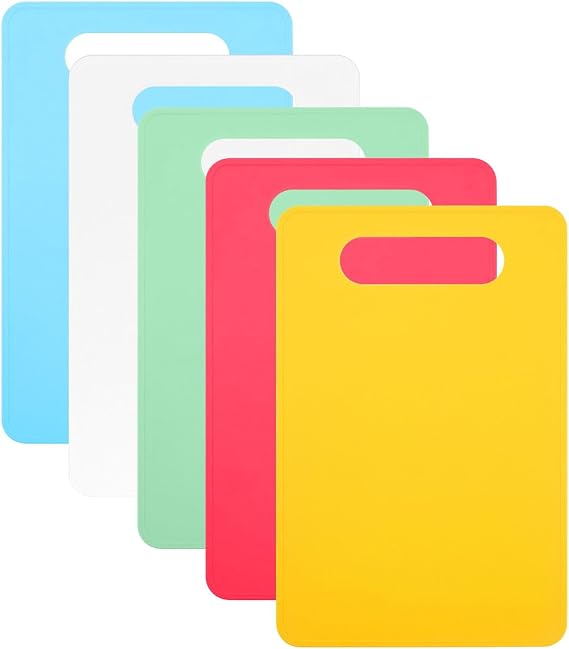 5PCS Colour Chopping Boards Set, Flexible Plastic Cutting Board Mats with Multipurpose Anti-Slip Surface for Kitchens, Easy to Clean and Dishwasher Safe(Colourful)