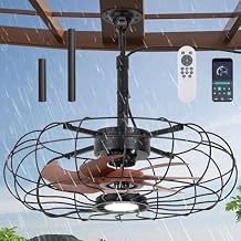 20" Outdoor Ceiling Fan with Light, With Remote and App Remote, IP65 Waterproof Gazebo Hanging Fan, 3CCT Dimmable, Portable Plug in Ceiling Fan with Cord Hook for Patio Porch Pergola Indoor(Black)