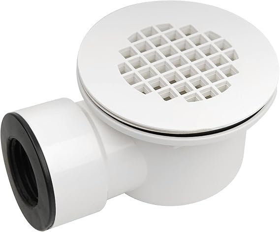 Low Profile Shower Drain Kit, 1.5-Inch Main Drain Outlet Side Discharge, Shower Pan Drain with Shower Drain Strainer, Fits 2 Side Outlet Shower Drain Pipe, White PVC