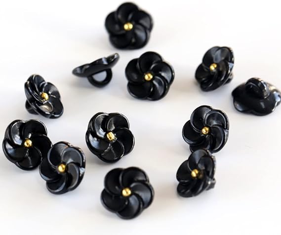Flower Buttons for Sewing 1532 inch 11.5mm Blouse Button Craft Scrapbooking Black Color Pack of 30pcs