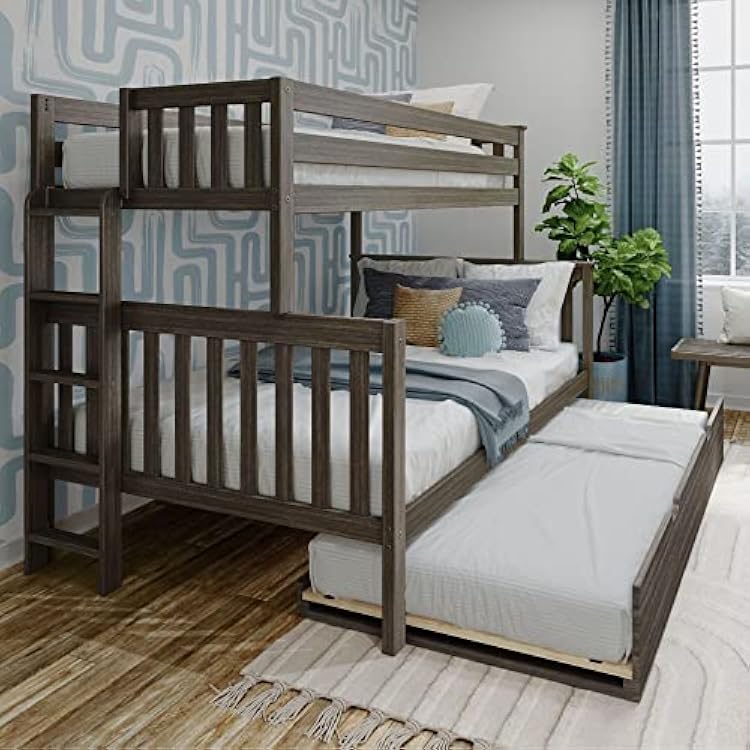 Max & Lily Twin-Over-Full Bed Frame for Kids with Ladder on End and Trundle, Clay
