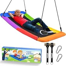 Hapfan 800 lbs 60 Inch Skycurve Platform Tree Swing for Kids and Adults with Pillow, Outdoor Swing for Kids, Textilene Fabric, 9.8 FT Hanging Straps (Blue)