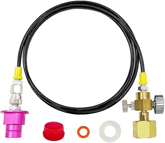 CO2 Cylinder Refill Adapter Hose, with 2000psi Pressure Gauge, Quick Adapter for CO2 Soda Compatible with Duo/Art/Terra/Gaia/AQUA FIZZ Pink Cylinder Soda Maker Accessories (60 inch)