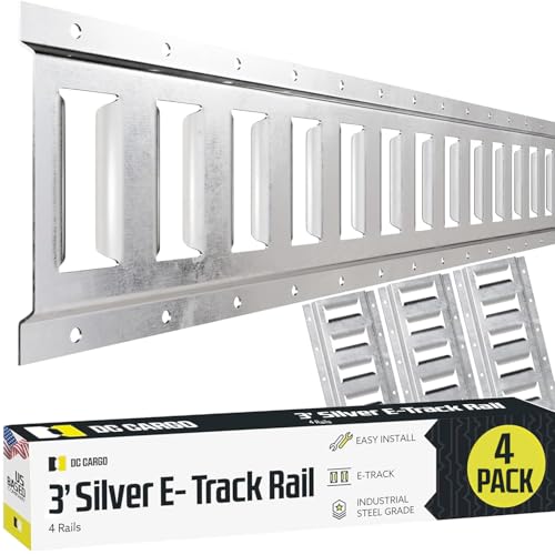 DC Cargo Mall E Track Tie Down Rail Kit 3 4 Pack for Garages, Vans, Trailers, Motorcycle Tie Downs, ATV Mountings - Galvanized Steel - Secure Cargo & Heavy Loads Up to 2,000 lbs