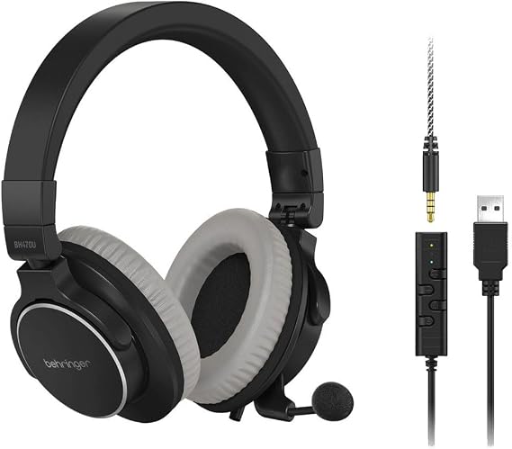 Behringer BH470U Premium Stereo Kulaklık, Çıkarılabilir Mikrofon ve USB Kablosu ile