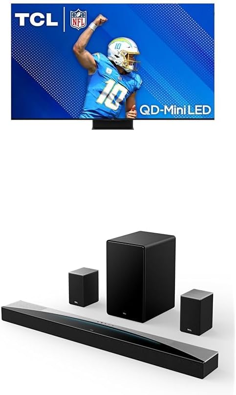 TCL 75-Inch QM85 QLED 4K Smart QD-Mini LED TV with Google TV (75QM851G, 2024 Model) Q85H Q Class 7.1.4 Channel Sound Bar with Dolby Atmos