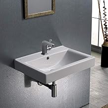 064200-U-One Hole Mona Rectangular Ceramic Wall Mounted/Self Rimming Bathroom Sink, White