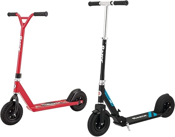 Razor Pro RDS Dirt Scooter for Kids Ages 10+ Pneumatic Tires, Aircraft-Grade Aluminum Frame & A5 Air Kick Scooter for Kids Ages 8+ Extra-Long Deck, 8" Pneumatic Rubber Wheels