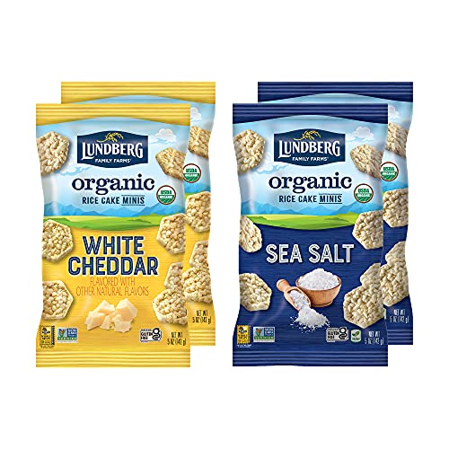 Lundberg Family Farms - Organic Rice Cake Minis Variety Pack, 5oz 4 Count, White Cheddar 2, Sea Salt 2
