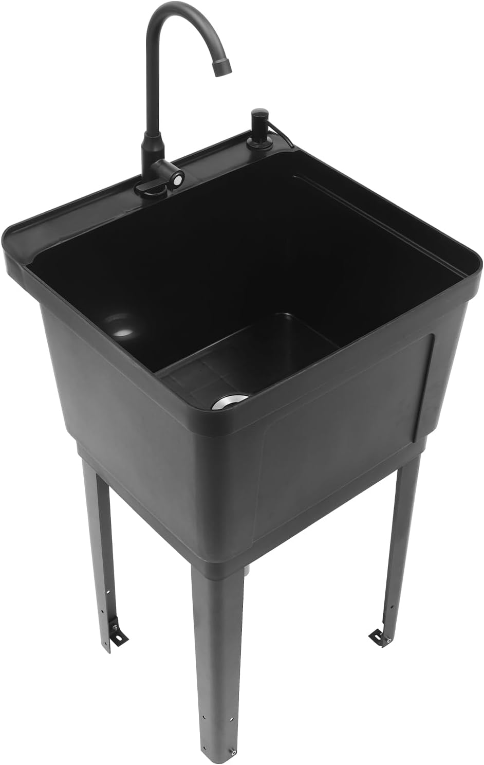 Freestanding Laundry Sink with Faucet, 360° Rotatable Tap & Soap Dispenser, Large Deep Basin for Utility Room, Basement, Garage, Pet Washing, Commercial Use