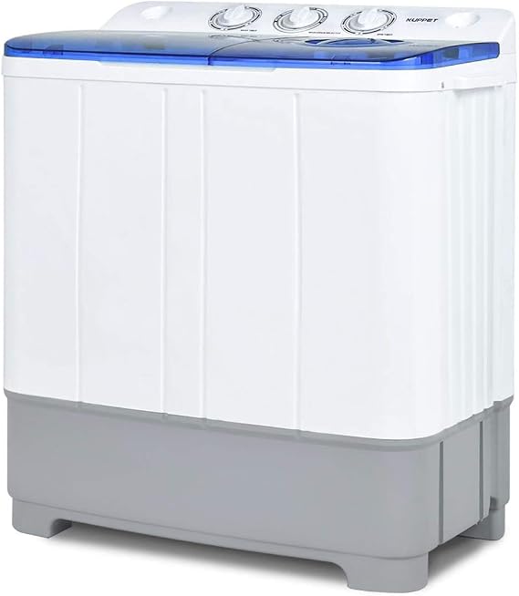 Portable Washing Machine, KUPPET 21lbs Compact Twin Tub Washer and Spin Dryer Combo for Apartment, Dorms, RVs, Camping and More, White&Blue