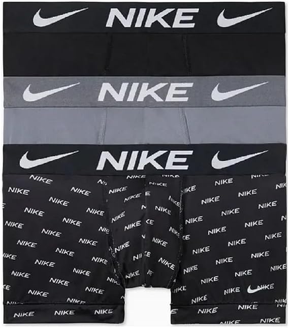 Nike Men's Dri-FIT Essential 3-pack Microfiber 4-Inch Trunks (as1, alpha, m, regular, regular, Logo/Grey/Black)
