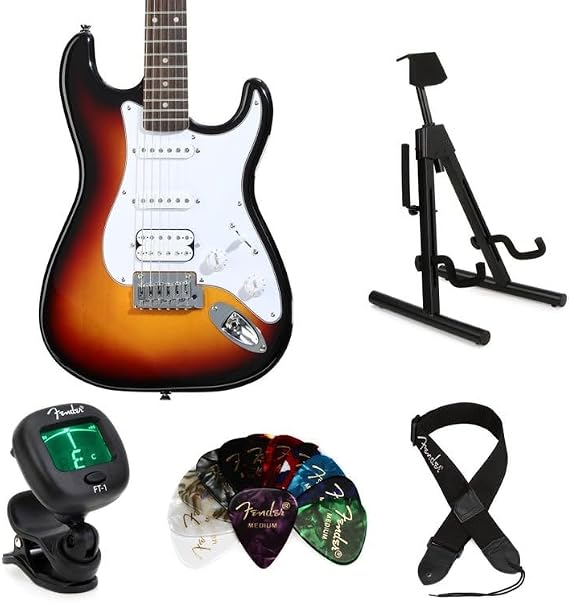 Squier Affinity Series Stratocaster Junior HSS Electric Guitar Essentials Bundle - 3-color Sunburst