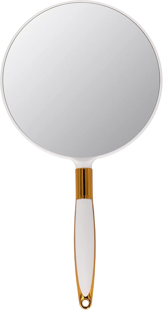 YCHMIR Handheld Mirror with Handle, Handheld Mirror for Hairdressers Hair Salon 6.9 x 13 inches White-Round